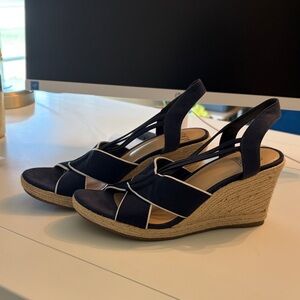 Impo Navy Wedge Espadrille Slingback Sandals